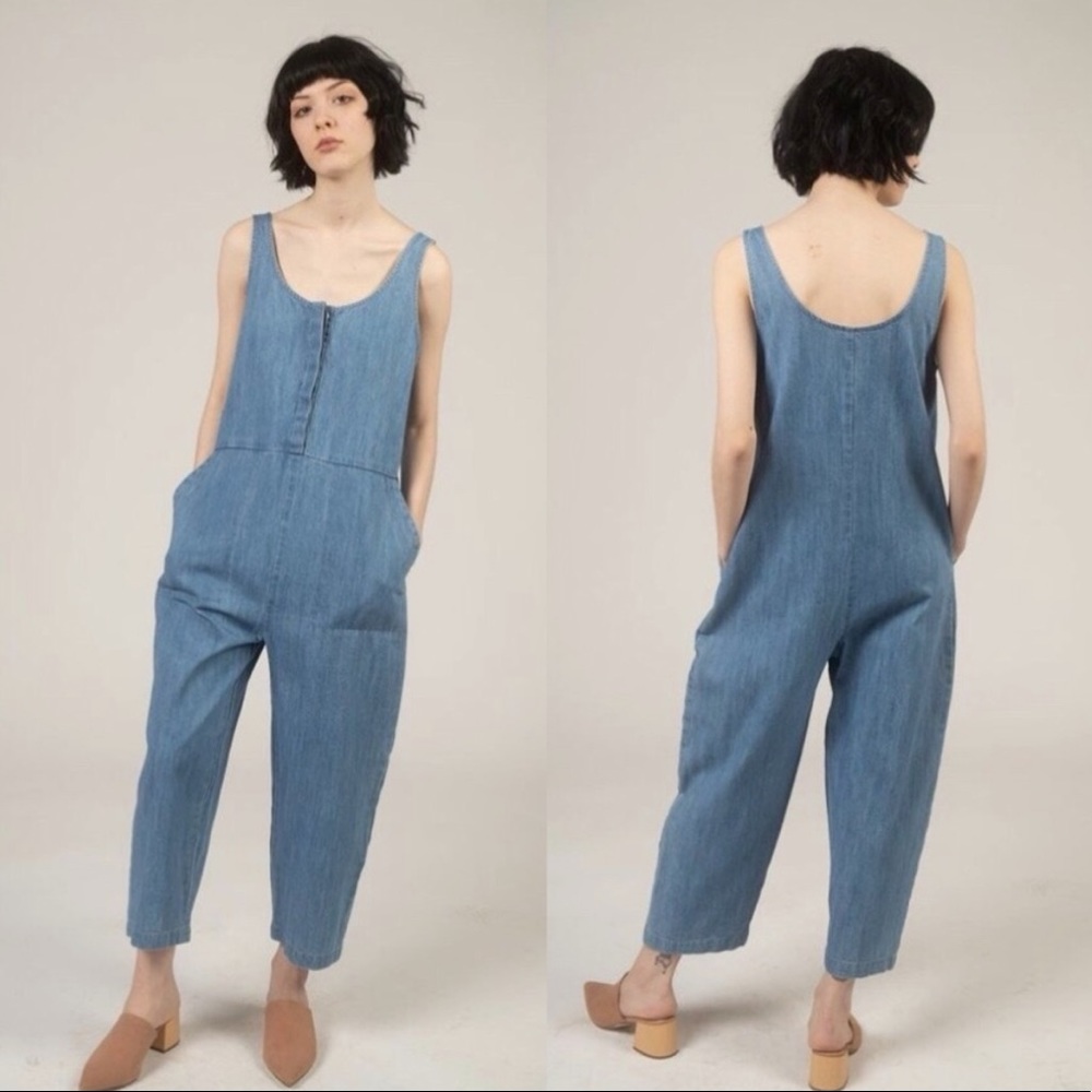 Ilana Kohn Leroy Chambray Light Blue Sleeveless Cotton Jumpsuit Medium NWT